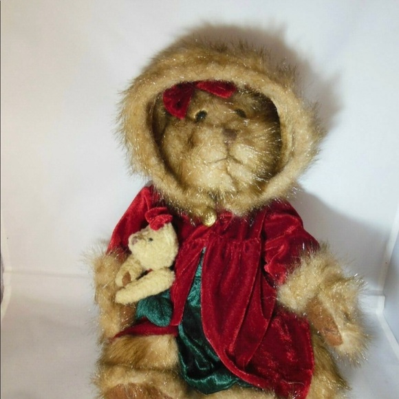 TENDER HEART COLLECTION JOINTED PLUSH STUFFED BEAR IN VELVET DRESS & COAT - Picture 1 of 5